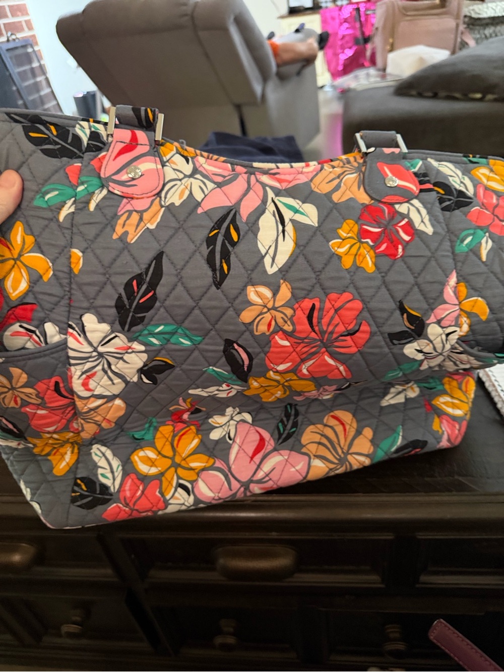 Vera Bradley Coastal Paradise Gray Floral Tote Bag